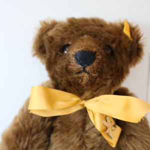 Vintage STEIFF BEAR. Classic 1909 Brown Bear with Large Yellow Satin Ribbon
