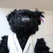 Load image into Gallery viewer, SCOTTISH BEAR. Delightful 2003 Vintage STEIFF BEAR. Limited Edition Small Black Bear Wearing White Felt JENNERS Waistcoat
