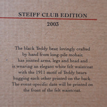 Load image into Gallery viewer, SCOTTISH BEAR. Delightful 2003 Vintage STEIFF BEAR. Limited Edition Small Black Bear Wearing White Felt JENNERS Waistcoat
