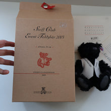 Load image into Gallery viewer, SCOTTISH BEAR. Delightful 2003 Vintage STEIFF BEAR. Limited Edition Small Black Bear Wearing White Felt JENNERS Waistcoat
