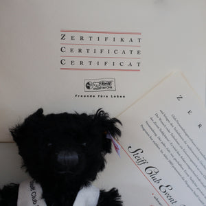 SCOTTISH BEAR. Delightful 2003 Vintage STEIFF BEAR. Limited Edition Small Black Bear Wearing White Felt JENNERS Waistcoat