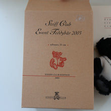 Load image into Gallery viewer, SCOTTISH BEAR. Delightful 2003 Vintage STEIFF BEAR. Limited Edition Small Black Bear Wearing White Felt JENNERS Waistcoat
