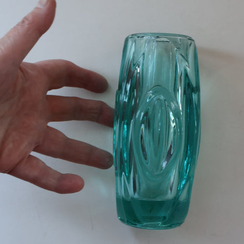Vintage LENS or BULLET Vase (No. 914). Geometric Czech Art Glass by Rosice Glassworks, Sklo