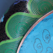 Load image into Gallery viewer, LARGE Antique Chinese Cloisonne Shallow Bowl with Five-Toed Dragon and Flaming Pearl. 10 inches
