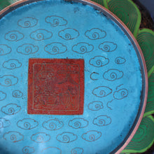 Load image into Gallery viewer, LARGE Antique Chinese Cloisonne Shallow Bowl with Five-Toed Dragon and Flaming Pearl. 10 inches
