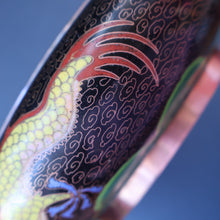 Load image into Gallery viewer, LARGE Antique Chinese Cloisonne Shallow Bowl with Five-Toed Dragon and Flaming Pearl. 10 inches

