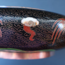 Load image into Gallery viewer, LARGE Antique Chinese Cloisonne Shallow Bowl with Five-Toed Dragon and Flaming Pearl. 10 inches

