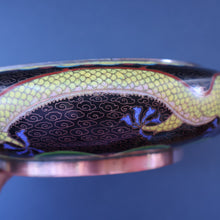 Load image into Gallery viewer, LARGE Antique Chinese Cloisonne Shallow Bowl with Five-Toed Dragon and Flaming Pearl. 10 inches
