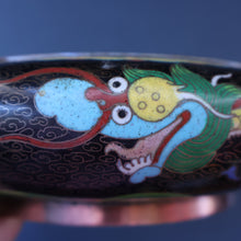 Load image into Gallery viewer, LARGE Antique Chinese Cloisonne Shallow Bowl with Five-Toed Dragon and Flaming Pearl. 10 inches
