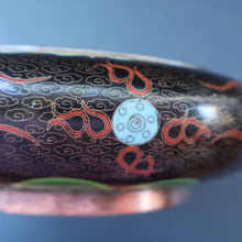 Load image into Gallery viewer, LARGE Antique Chinese Cloisonne Shallow Bowl with Five-Toed Dragon and Flaming Pearl. 10 inches
