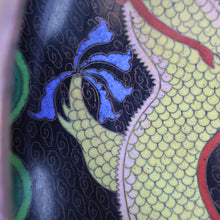 Load image into Gallery viewer, LARGE Antique Chinese Cloisonne Shallow Bowl with Five-Toed Dragon and Flaming Pearl. 10 inches
