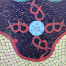 Load image into Gallery viewer, LARGE Antique Chinese Cloisonne Shallow Bowl with Five-Toed Dragon and Flaming Pearl. 10 inches
