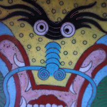 Load image into Gallery viewer, LARGE Antique Chinese Cloisonne Shallow Bowl with Five-Toed Dragon and Flaming Pearl. 10 inches
