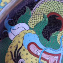 Load image into Gallery viewer, LARGE Antique Chinese Cloisonne Shallow Bowl with Five-Toed Dragon and Flaming Pearl. 10 inches
