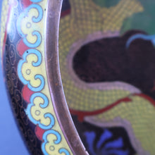 Load image into Gallery viewer, LARGE Antique Chinese Cloisonne Shallow Bowl with Five-Toed Dragon and Flaming Pearl. 10 inches
