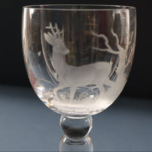 Load image into Gallery viewer, 1980s SCOTTISH STUDIO GLASS. Large Wine Glass with Engraved Deer Design by Norman Orr  (1924 - 1993)
