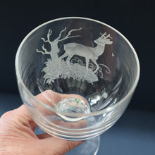 Load image into Gallery viewer, 1980s SCOTTISH STUDIO GLASS. Large Wine Glass with Engraved Deer Design by Norman Orr  (1924 - 1993)
