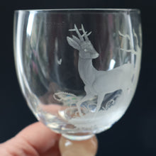 Load image into Gallery viewer, 1980s SCOTTISH STUDIO GLASS. Large Wine Glass with Engraved Deer Design by Norman Orr  (1924 - 1993)
