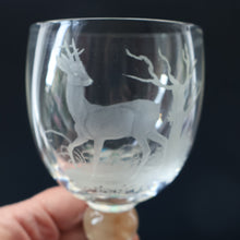 Load image into Gallery viewer, 1980s SCOTTISH STUDIO GLASS. Large Wine Glass with Engraved Deer Design by Norman Orr  (1924 - 1993)
