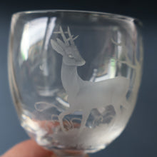 Load image into Gallery viewer, 1980s SCOTTISH STUDIO GLASS. Large Wine Glass with Engraved Deer Design by Norman Orr  (1924 - 1993)
