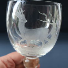 Load image into Gallery viewer, 1980s SCOTTISH STUDIO GLASS. Large Wine Glass with Engraved Deer Design by Norman Orr  (1924 - 1993)

