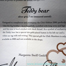Load image into Gallery viewer, BOXED Collectable Miniature Steiff Club Membership Gift 2005. Silver Grey Bear with Certificate
