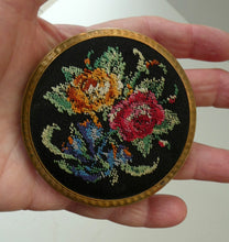 Load image into Gallery viewer, Pretty 1950s Vintage Powder Compact with Tapestry Petit Point Lid. Made by STRATTON

