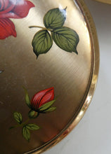 Load image into Gallery viewer, Vintage 1960s POWDER COMPACT with Red Rose and Wee Rose Bud. Gold Tone Background
