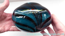 Load image into Gallery viewer, NEW ZEALAND Studio Glass by Katie Brown. Kingfisher Blue Bowl with Black Feathered Pattern
