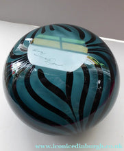 Load image into Gallery viewer, NEW ZEALAND Studio Glass by Katie Brown. Kingfisher Blue Bowl with Black Feathered Pattern
