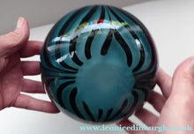 Load image into Gallery viewer, NEW ZEALAND Studio Glass by Katie Brown. Kingfisher Blue Bowl with Black Feathered Pattern

