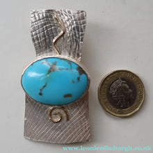 Load image into Gallery viewer, Scottish Silver &amp; Turquoise Designer Brooch by Sheana M. Stephen. Edinburgh Hallmarked 2008
