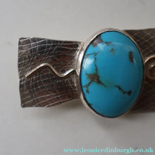 Load image into Gallery viewer, Scottish Silver &amp; Turquoise Designer Brooch by Sheana M. Stephen. Edinburgh Hallmarked 2008
