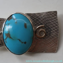Load image into Gallery viewer, Scottish Silver &amp; Turquoise Designer Brooch by Sheana M. Stephen. Edinburgh Hallmarked 2008
