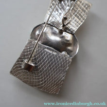 Load image into Gallery viewer, Scottish Silver &amp; Turquoise Designer Brooch by Sheana M. Stephen. Edinburgh Hallmarked 2008
