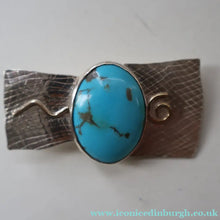 Load image into Gallery viewer, Scottish Silver &amp; Turquoise Designer Brooch by Sheana M. Stephen. Edinburgh Hallmarked 2008
