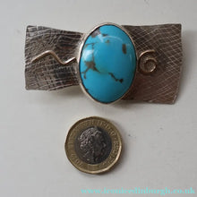 Load image into Gallery viewer, Scottish Silver &amp; Turquoise Designer Brooch by Sheana M. Stephen. Edinburgh Hallmarked 2008
