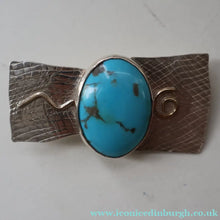 Load image into Gallery viewer, Scottish Silver &amp; Turquoise Designer Brooch by Sheana M. Stephen. Edinburgh Hallmarked 2008
