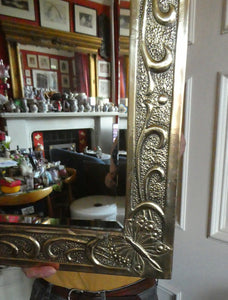 Antique Scottish School ART NOUVEAU Brass Mirror with Scrolls and Butterfly Decoration