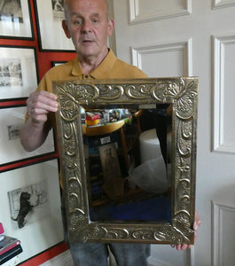 Antique Scottish School ART NOUVEAU Brass Mirror with Scrolls and Butterfly Decoration