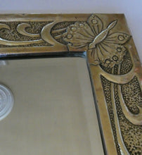 Load image into Gallery viewer, Antique Scottish School ART NOUVEAU Brass Mirror with Scrolls and Butterfly Decoration
