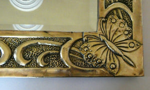 Antique Scottish School ART NOUVEAU Brass Mirror with Scrolls and Butterfly Decoration