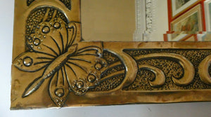 Antique Scottish School ART NOUVEAU Brass Mirror with Scrolls and Butterfly Decoration