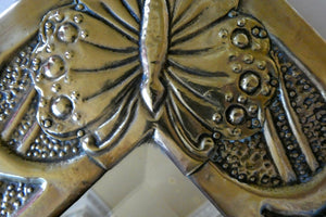 Antique Scottish School ART NOUVEAU Brass Mirror with Scrolls and Butterfly Decoration