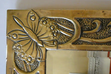Load image into Gallery viewer, Antique Scottish School ART NOUVEAU Brass Mirror with Scrolls and Butterfly Decoration
