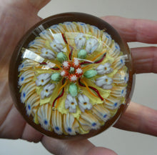 Load image into Gallery viewer, VASART Scottish Glass Paperweight with 5 Spokes; with yellow ground
