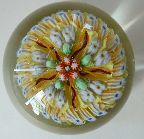 VASART Scottish Glass Paperweight with 5 Spokes; with yellow ground