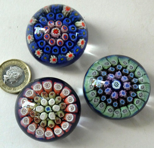 Three Cute MINIATURE Vintage Millefiori Canes Scottish Glass Paperweights