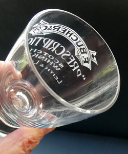 Rare 1890s Scottish Antique Whisky Dram Glass for Butcher & Co. Prescription Whisky LEITH & London