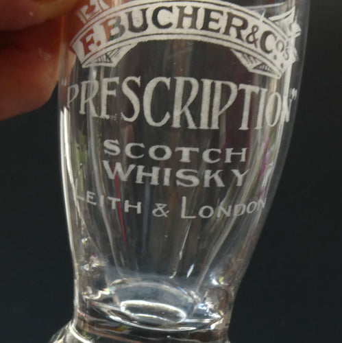 Rare 1890s Scottish Antique Whisky Dram Glass for Butcher & Co. Prescription Whisky LEITH & London